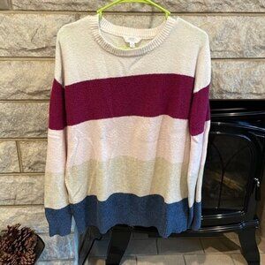 Time & Tru striped sweater large maroon blue tan white